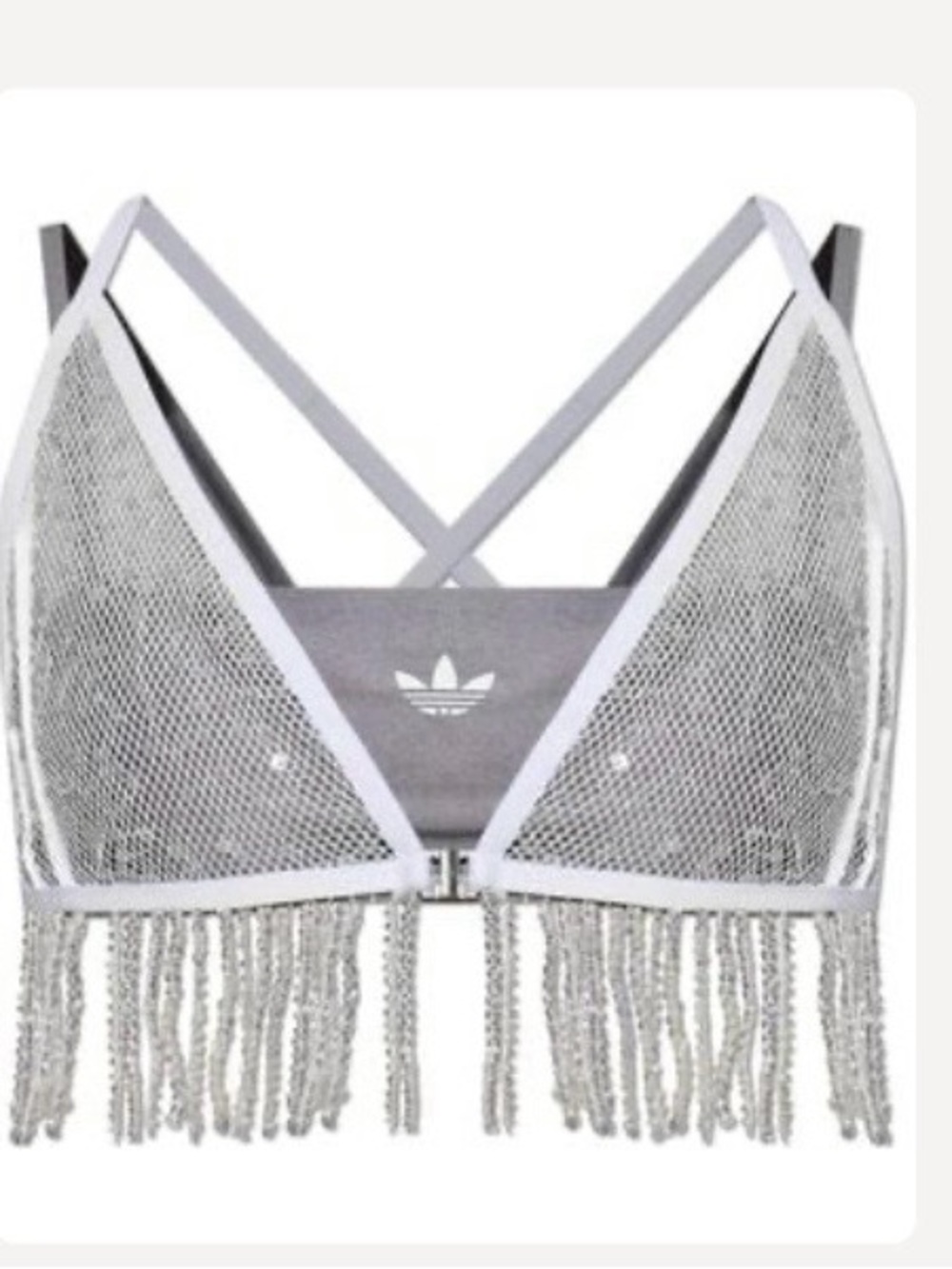 adidas Silver Fringe Mesh Bralette with Trefoil